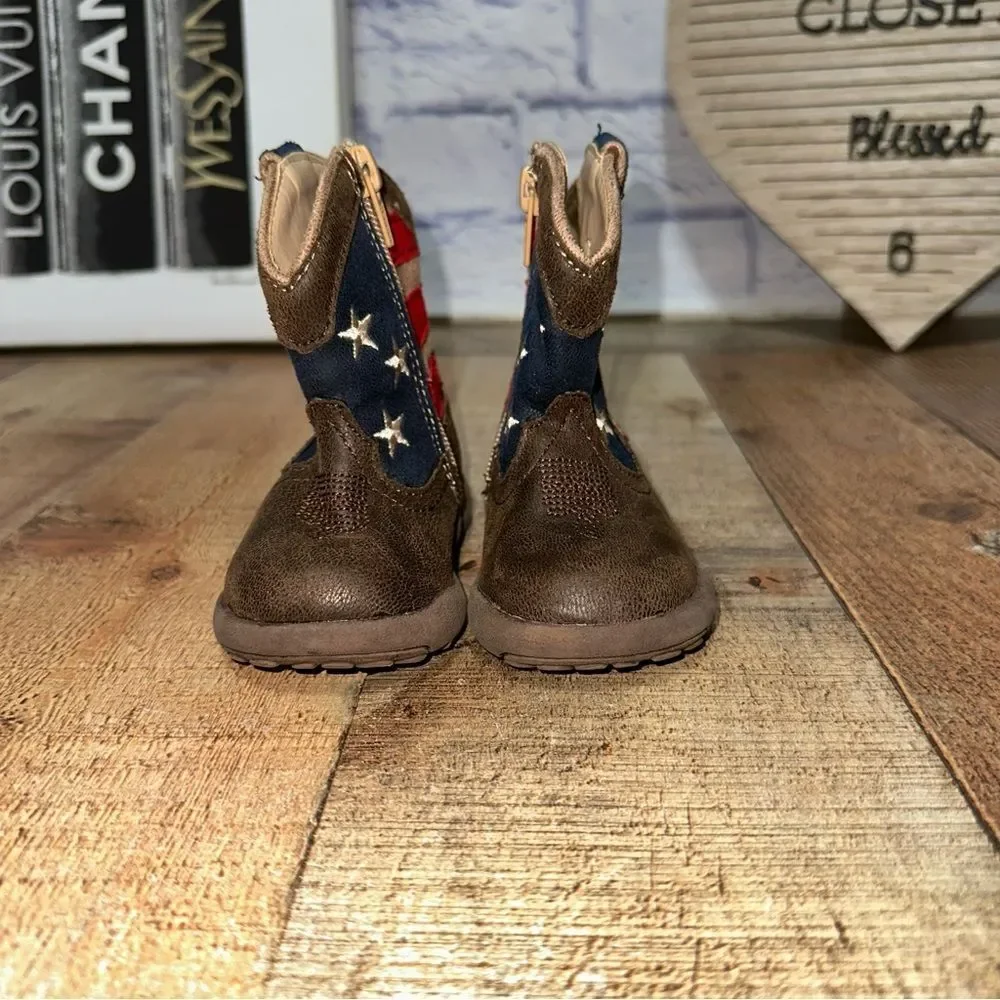 ROPER Kids Boys American Patriotic Square Toe Casual Boots Mid Calf size 4